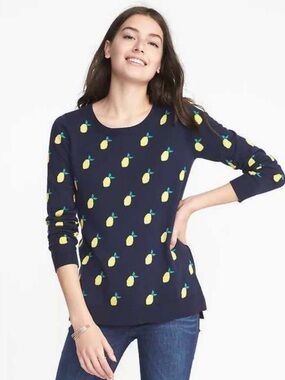 Old Navy - Navy Crewneck Sweater with Yellow Lemon Motif